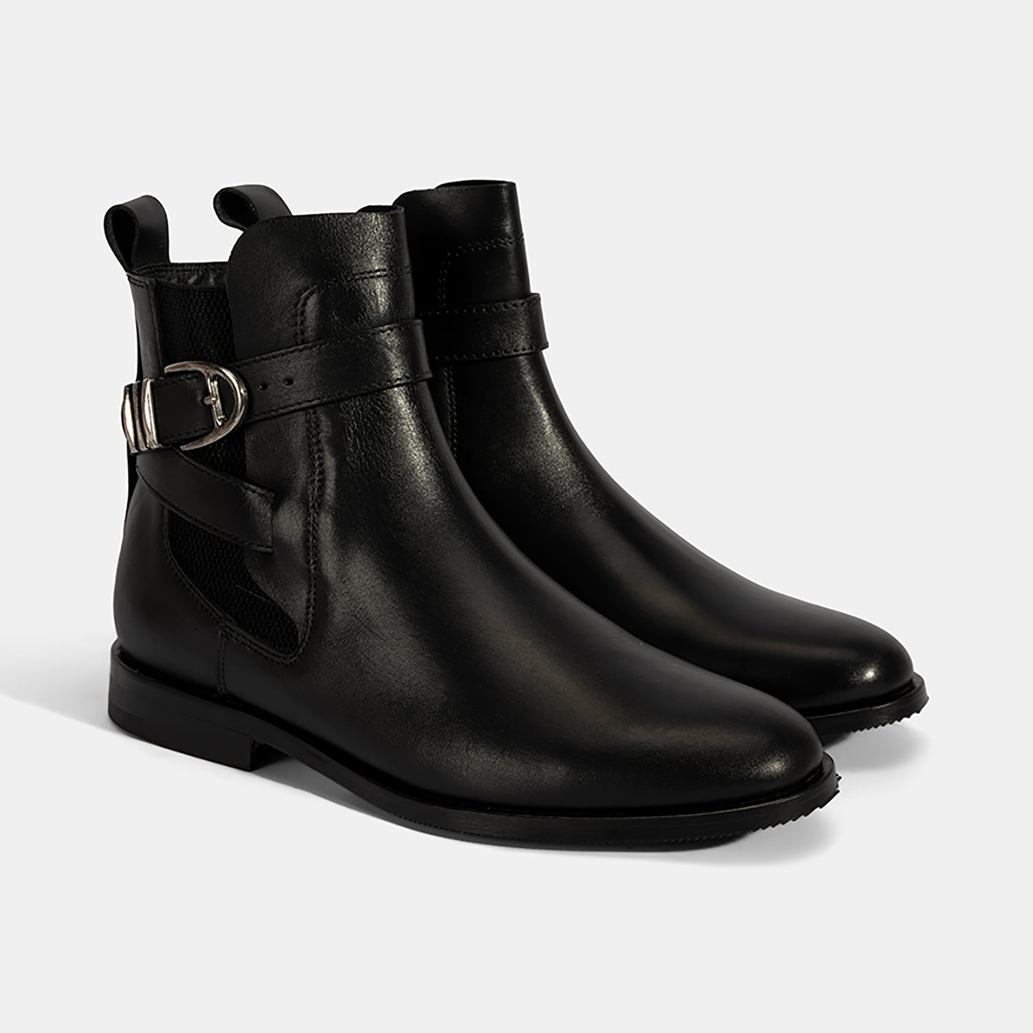  Kadın Siyah Ayarlanabilir Metal Tokalı Deri Bot