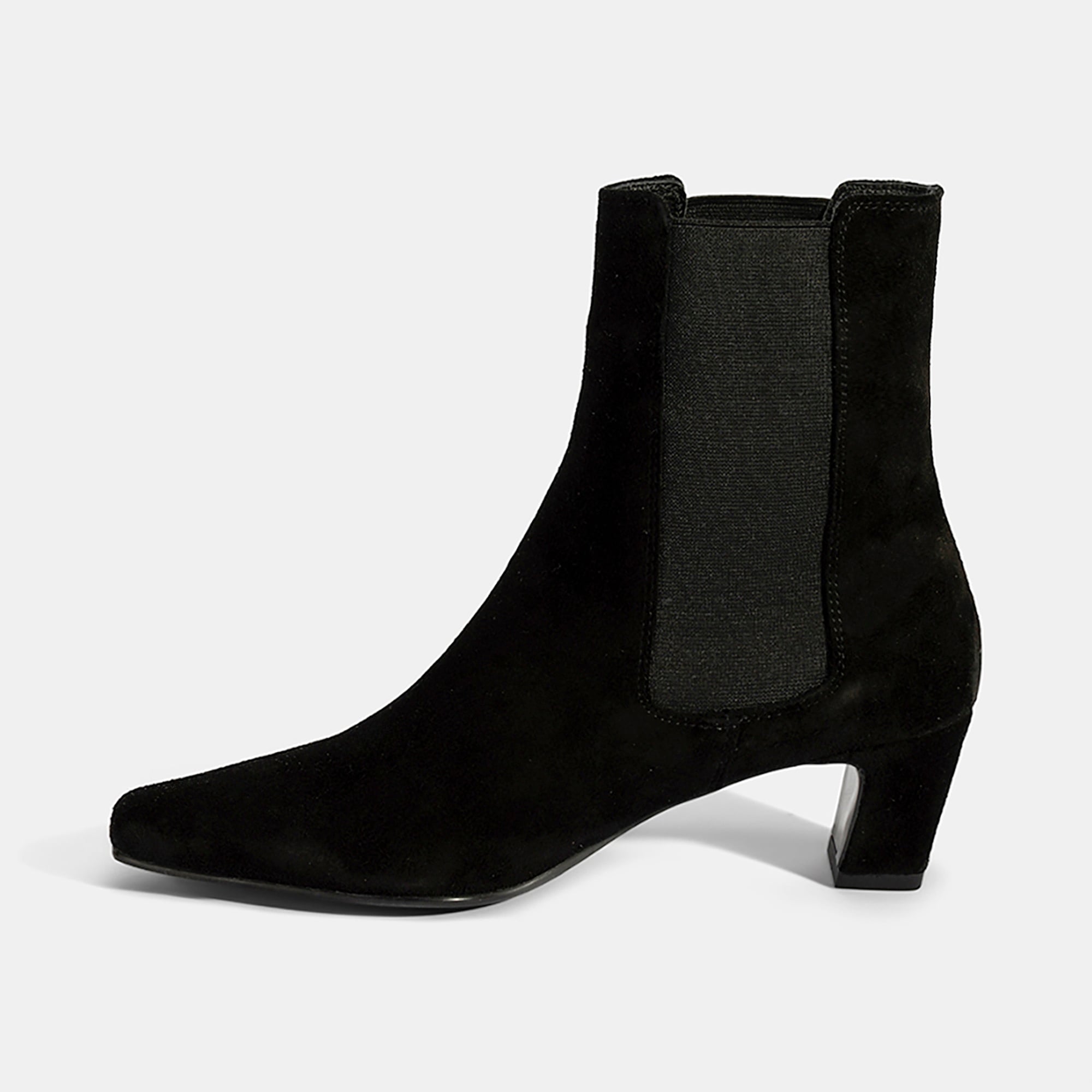 Kadın Siyah Lastikli Topuklu Süet Deri Bot