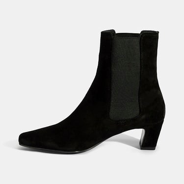  Kadın Siyah Lastikli Topuklu Süet Deri Bot