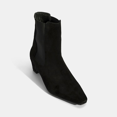  Kadın Siyah Lastikli Topuklu Süet Deri Bot