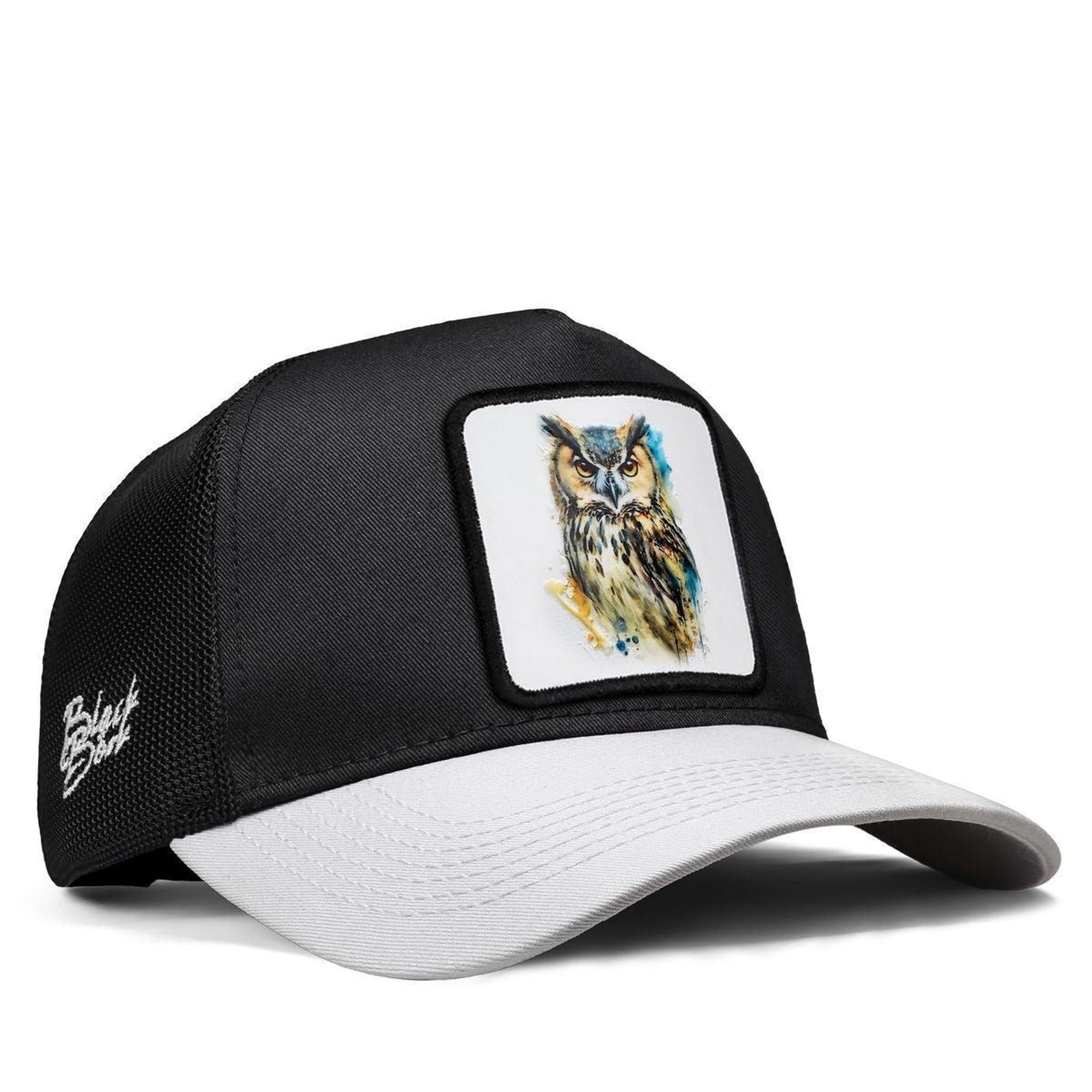 BlackBörk, Baykuş Logolu Beyaz-Siyah Trucker Şapka, Unisex