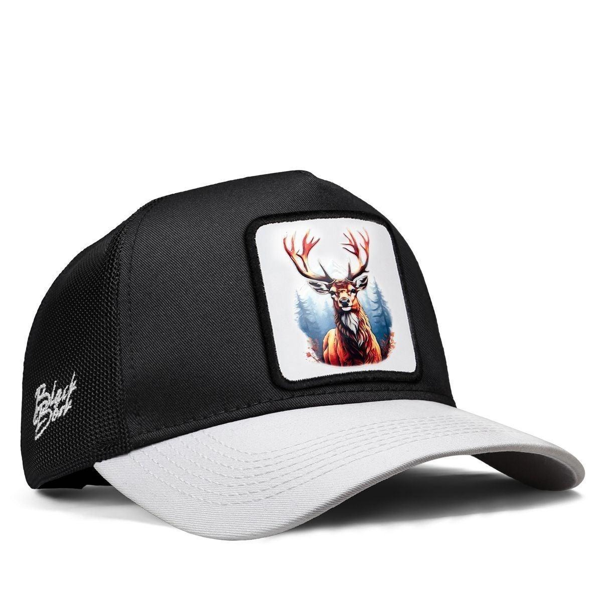BlackBörk, Geyik Logolu Beyaz-Siyah Trucker Şapka, Unisex