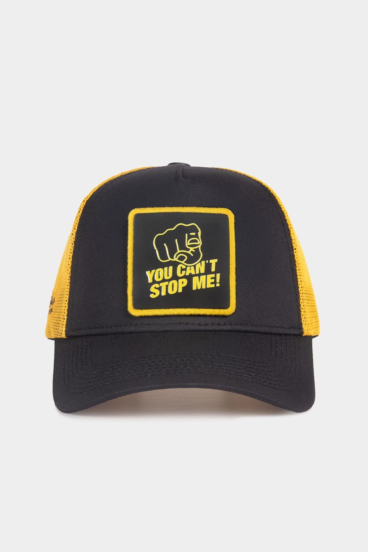  BlackBörk, You Can t Stop Me Logolu Siyah-Sarı Trucker Şapka, Unisex