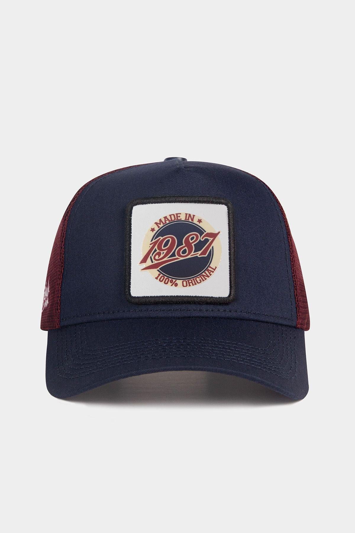  BlackBörk, Made in 1987 Logolu Lacivert-Bordo Trucker Şapka, Unisex