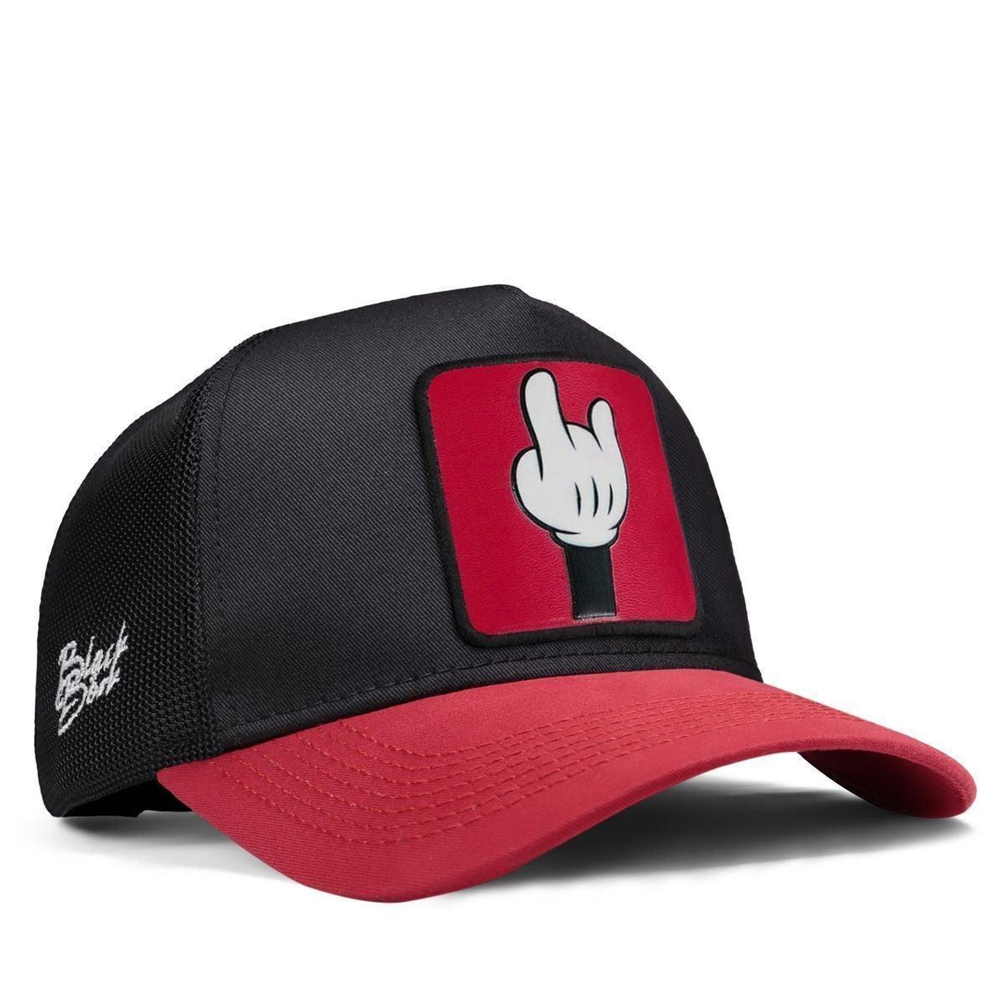 BlackBörk, Parmak Logolu Kırmızı-Siyah Trucker Şapka, Unisex