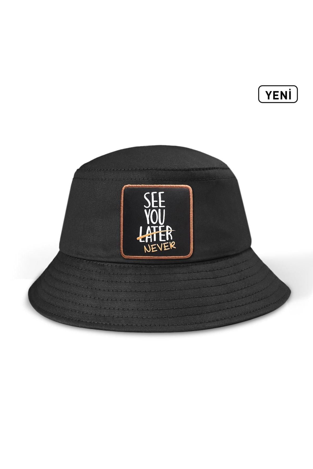  BlackBörk, See You Later Never Logolu Siyah Bucket Şapka, Unisex