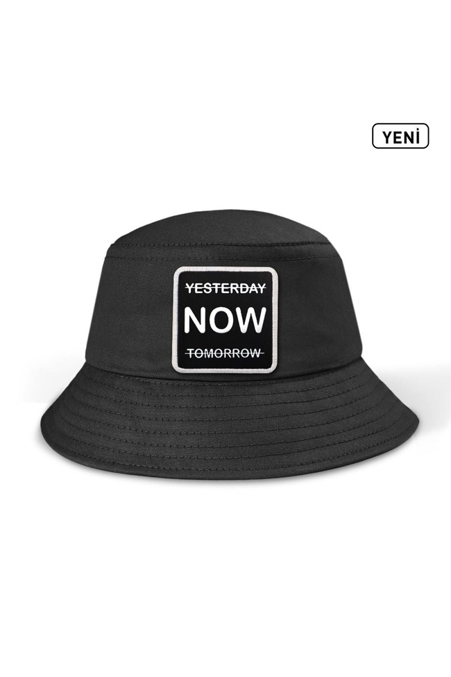  BlackBörk, Bucket Yesterday Now Tomorrow Logolu Siyah Şapka, Unisex