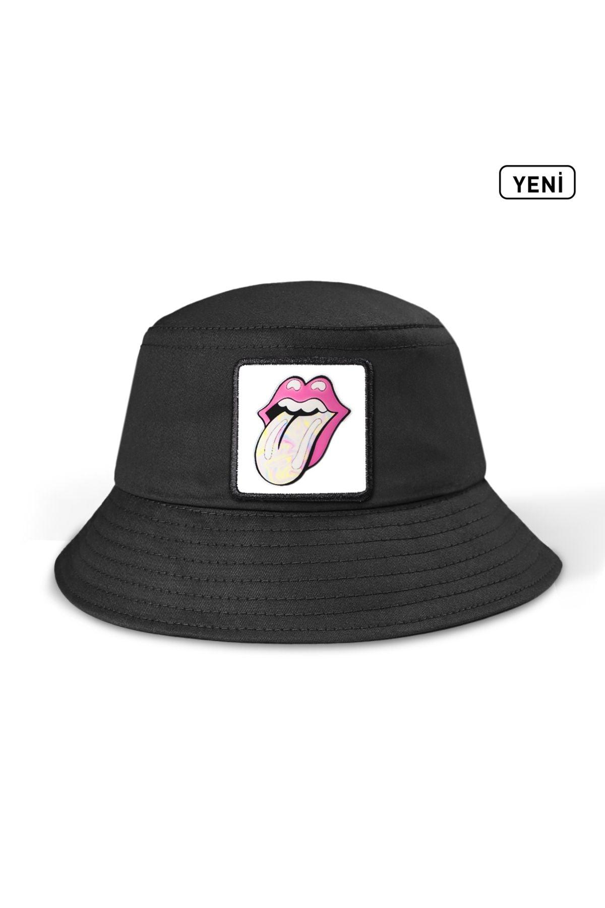  BlackBörk, Dudak Logolu Siyah Bucket Şapka, Unisex