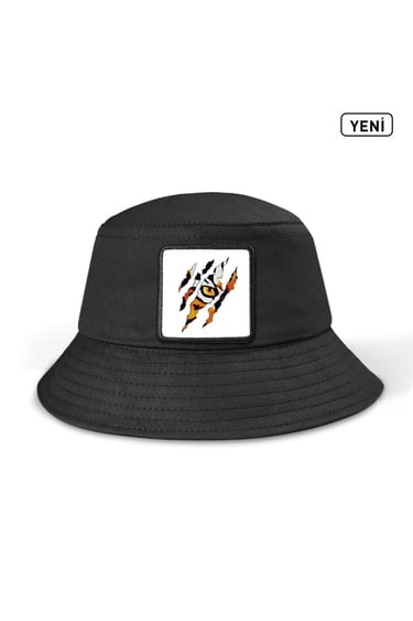  BlackBörk, Kaplan Logolu Siyah Bucket Şapka, Unisex