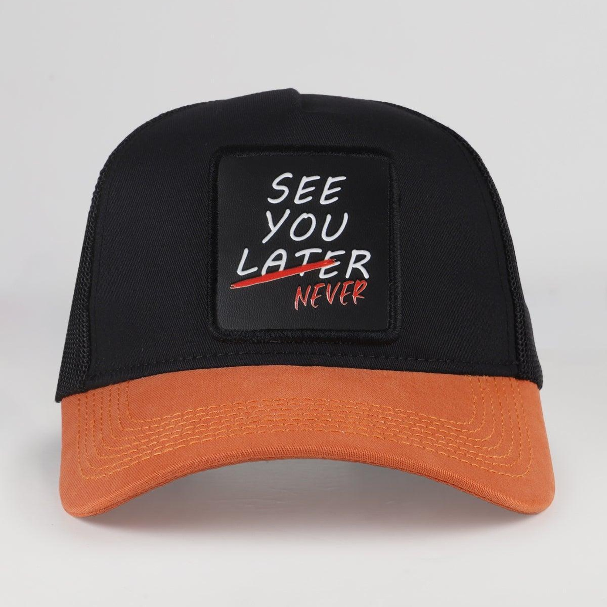 BlackBörk, See You Later Never Logolu Kiremit-Siyah Trucker Şapka, Unisex