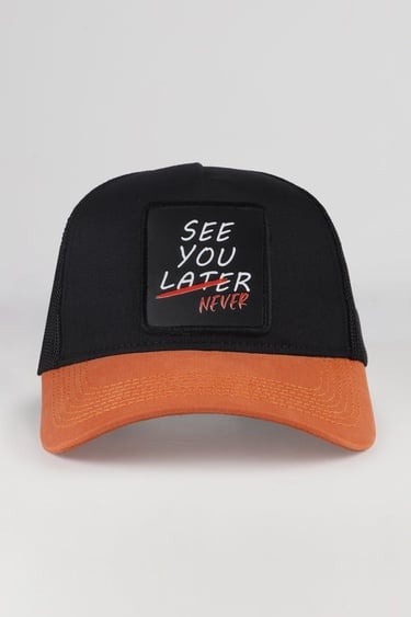  BlackBörk, See You Later Never Logolu Kiremit-Siyah Trucker Şapka, Unisex