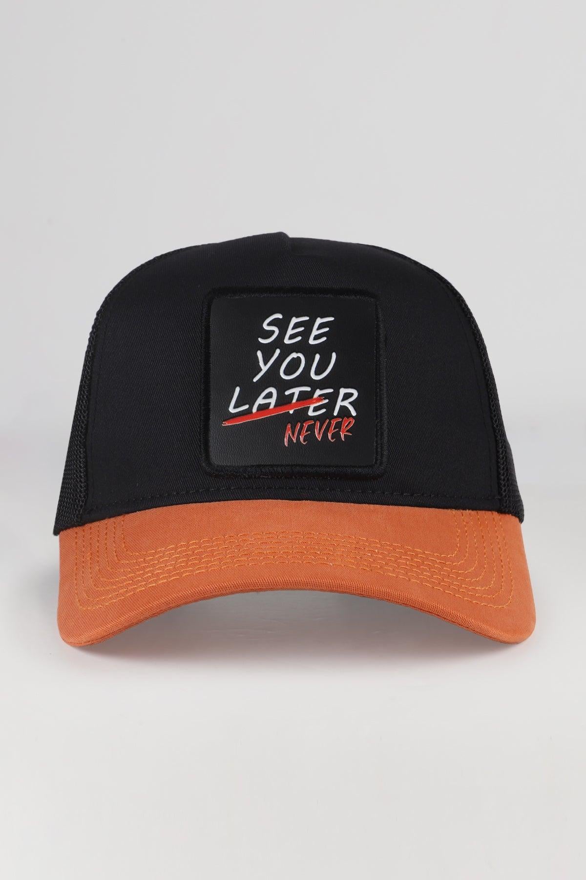  BlackBörk, See You Later Never Logolu Kiremit-Siyah Trucker Şapka, Unisex