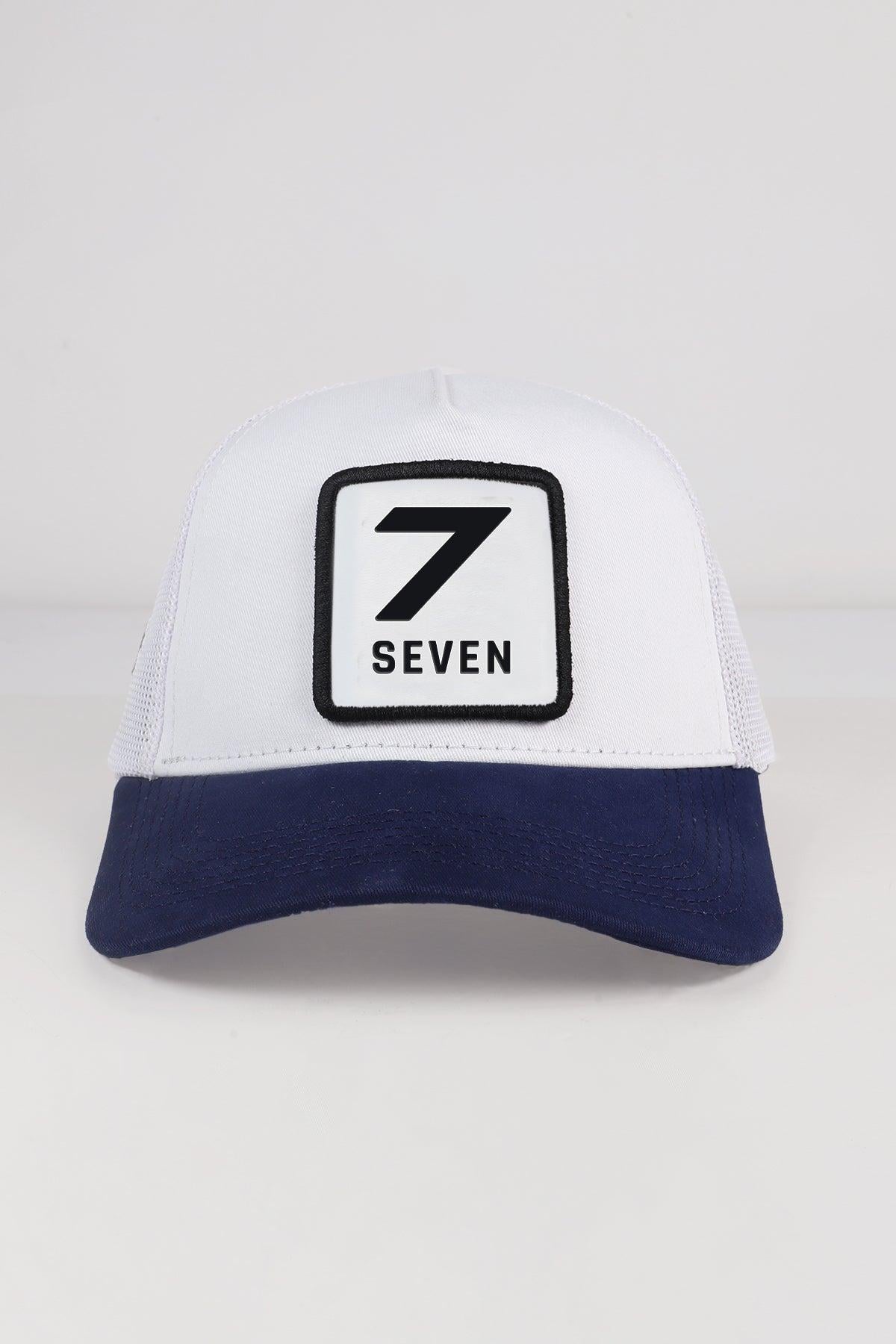  BlackBörk, 7 Numara Logolu Lacivert-Beyaz Trucker Şapka, Unisex