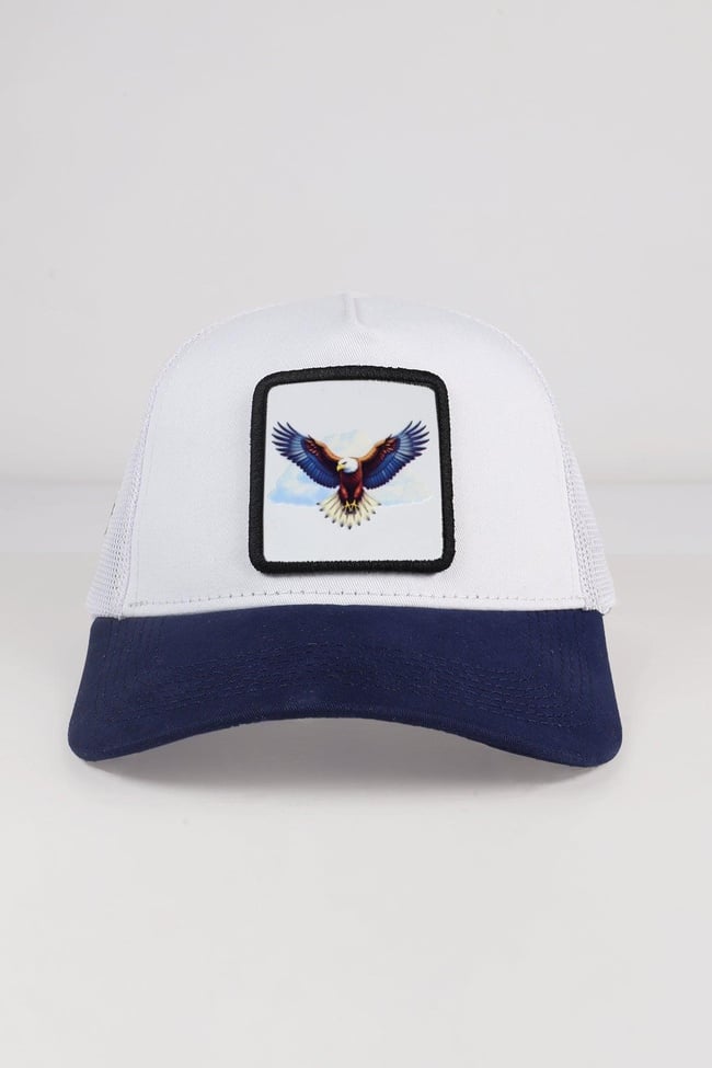  BlackBörk, Kartal Logolu Lacivert-Beyaz Trucker Şapka, Unisex