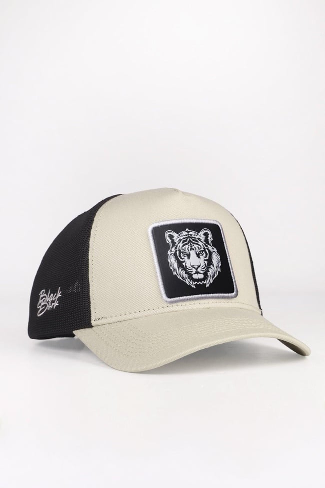  BlackBörk, Kaplan Logolu Bej-Siyah Trucker Şapka, Unisex