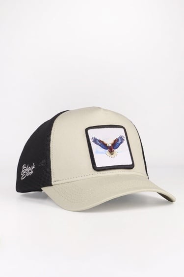  BlackBörk, Kartal Logolu Bej-Siyah Trucker Şapka, Unisex
