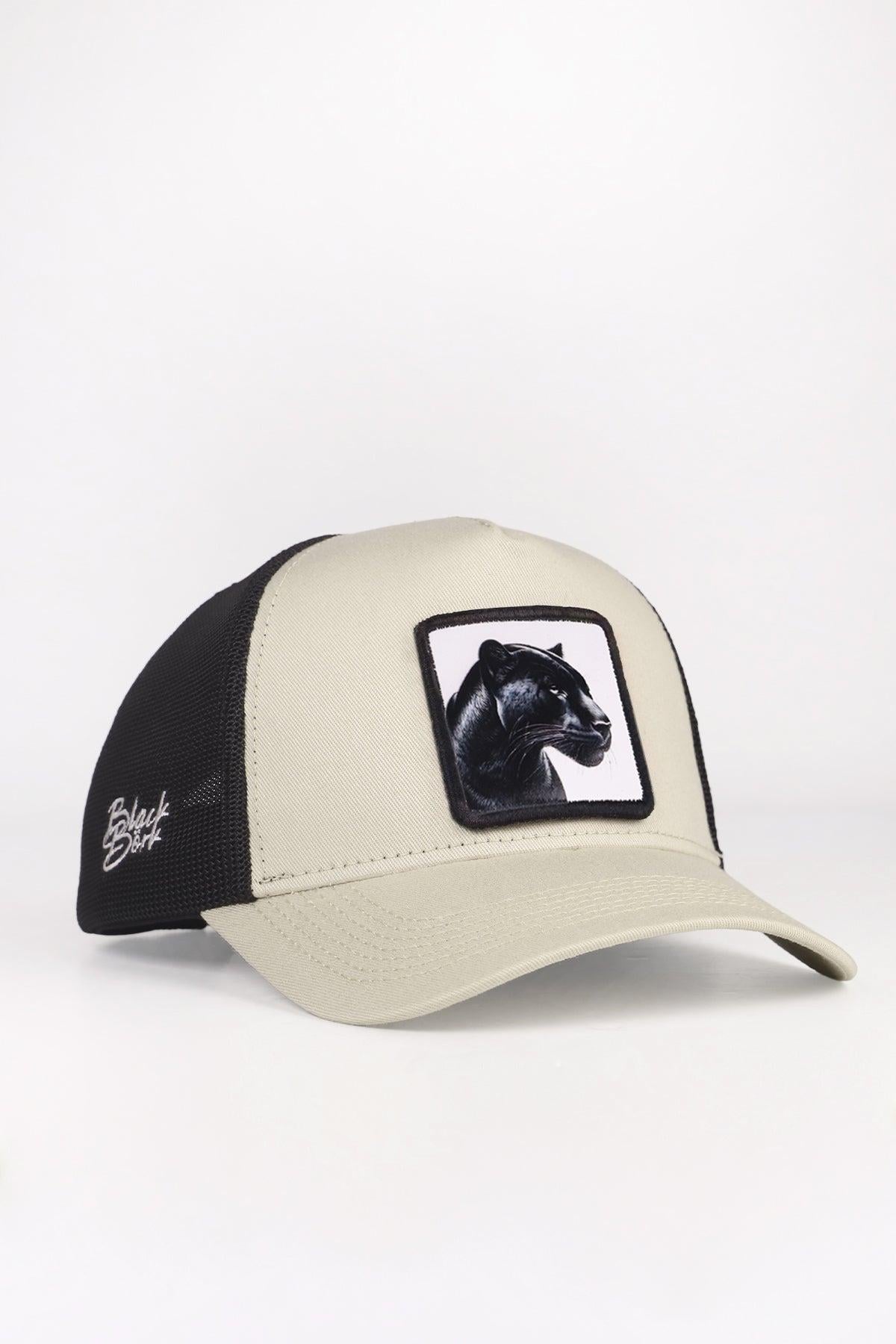  BlackBörk, Panter Logolu Bej-Siyah Trucker Şapka, Unisex