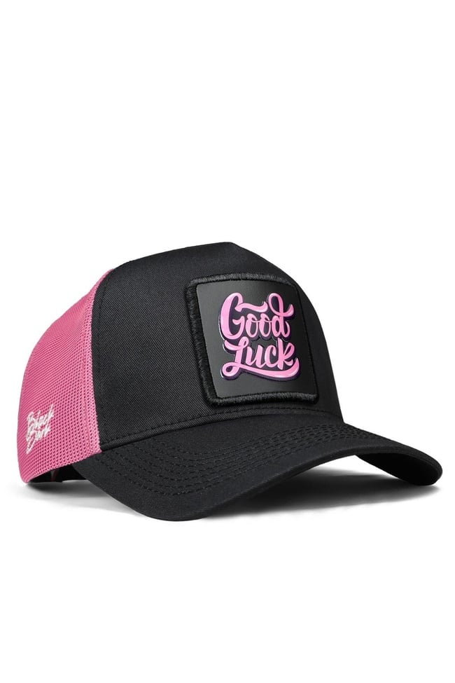 BlackBörk, Good Luck Logolu Siyah-Pembe Trucker Şapka, Unisex