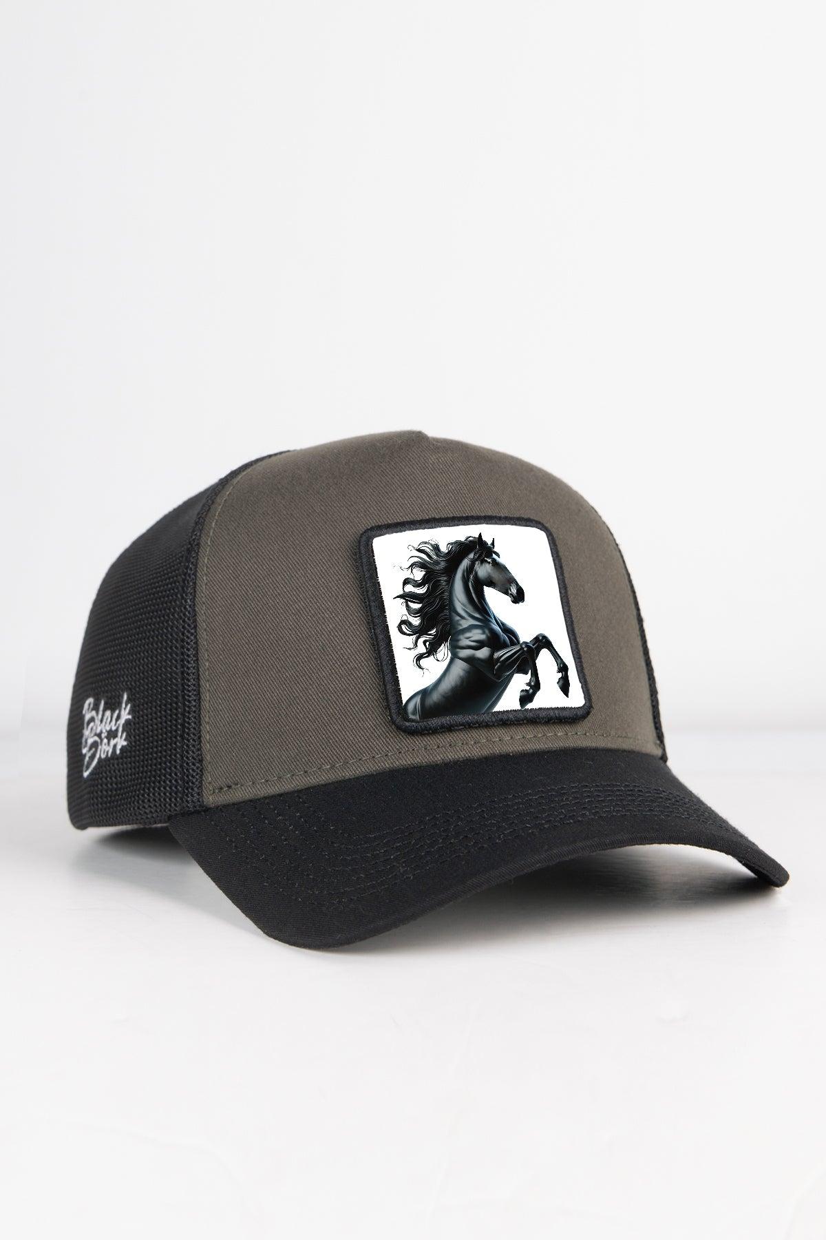  BlackBörk, At Logolu Siyah-Haki Trucker Şapka, Unisex