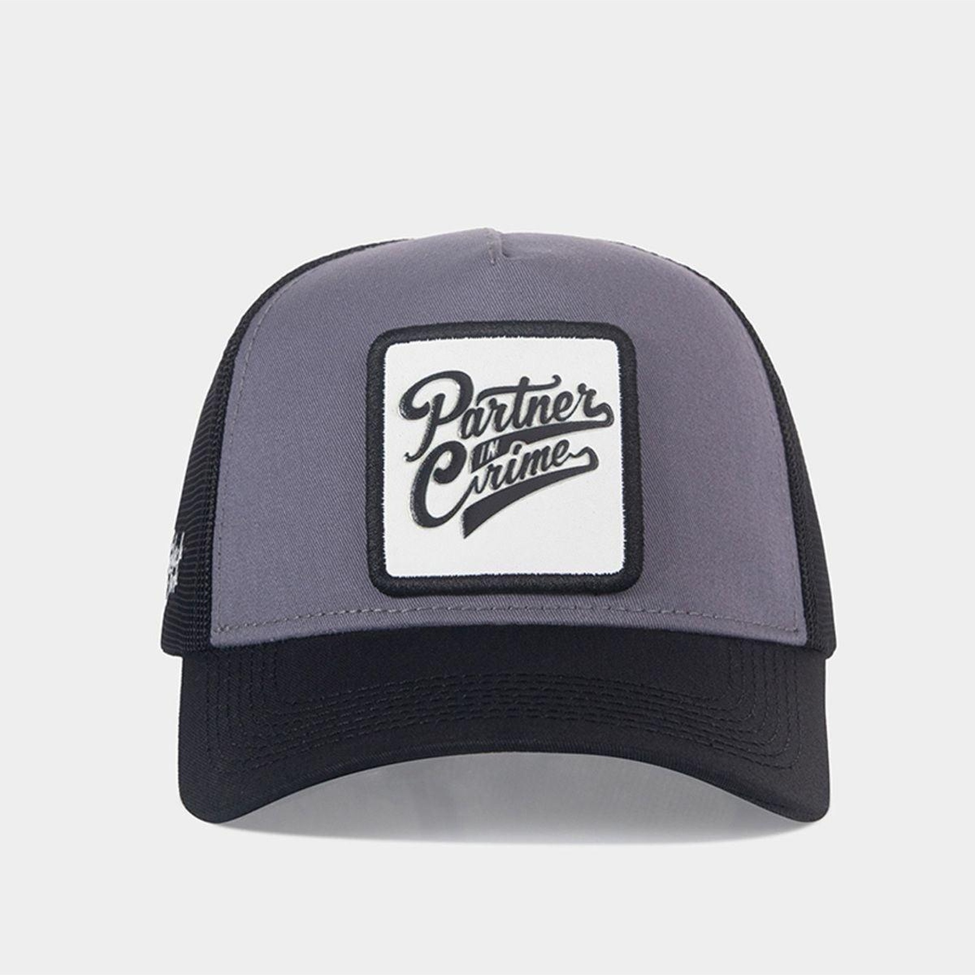 BlackBörk, Partner In Crime Logolu Siyah-Gri Trucker Şapka, Unisex