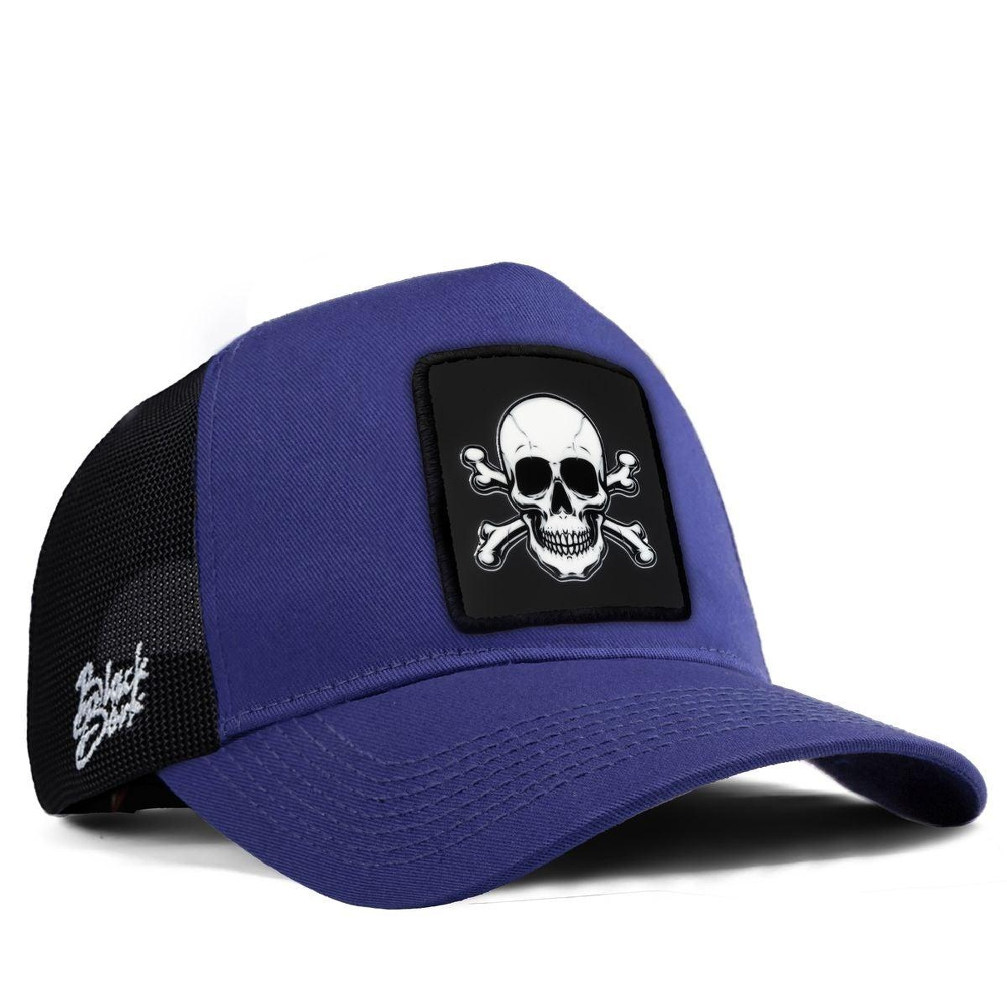 BlackBörk, Kurukafa Logolu Siyah-Mavi Trucker Şapka, Unisex