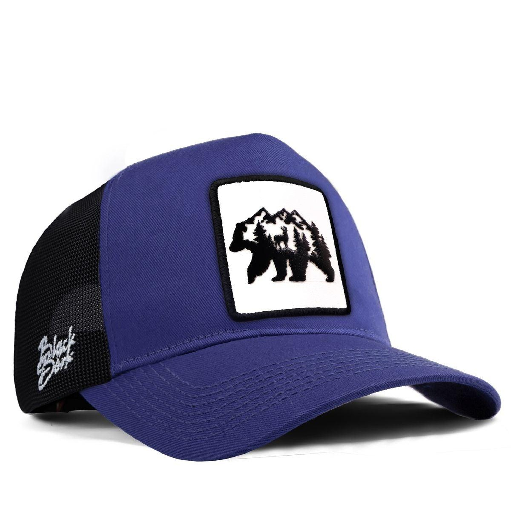 BlackBörk, Ayı Logolu Siyah-Mavi Trucker Şapka, Unisex