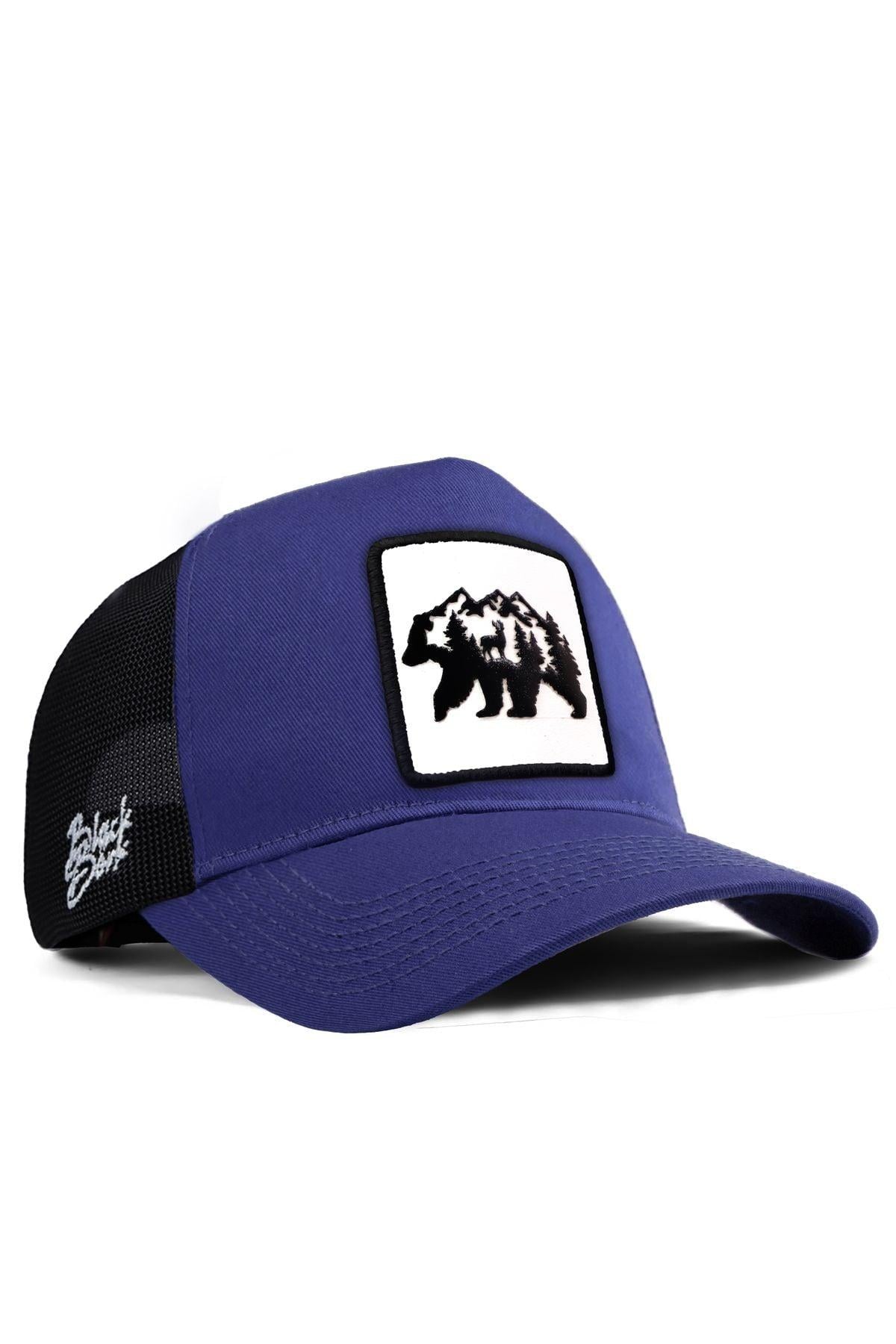  BlackBörk, Ayı Logolu Siyah-Mavi Trucker Şapka, Unisex