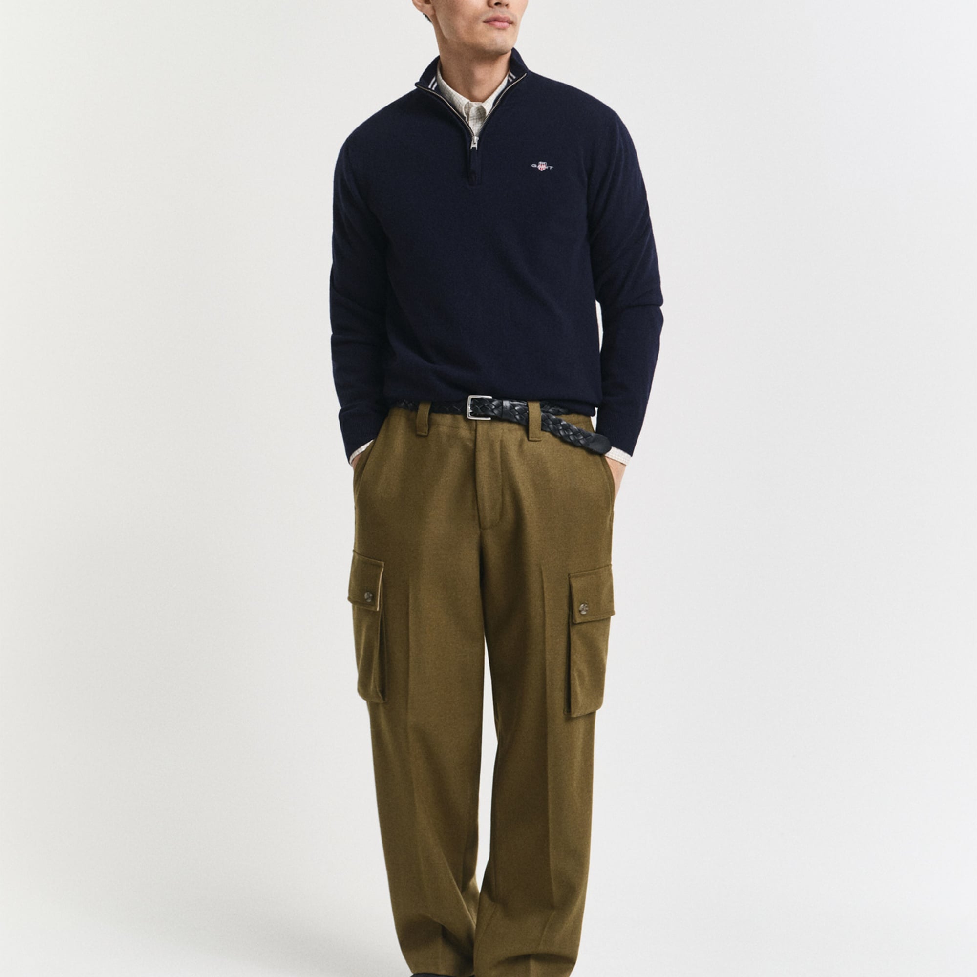 GANT Erkek Lacivert Regular Fit Yarım Fermuarlı Yün Kazak