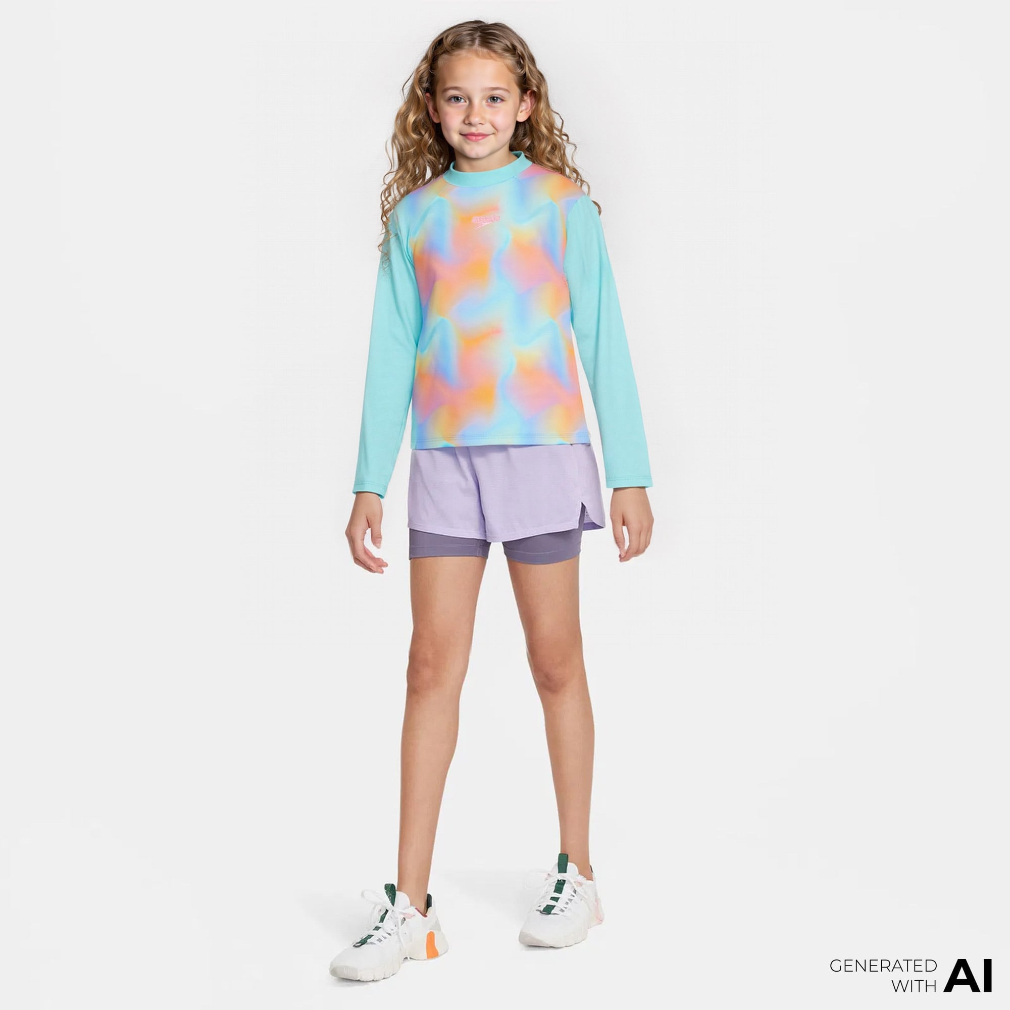  Speedo Baskılı Uzun Kollu Çocuk Mavi Yüzücü Giysisi