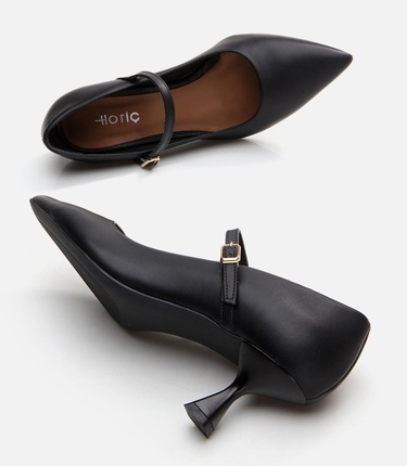  Kadın Deri Mary Jane Siyah Stiletto