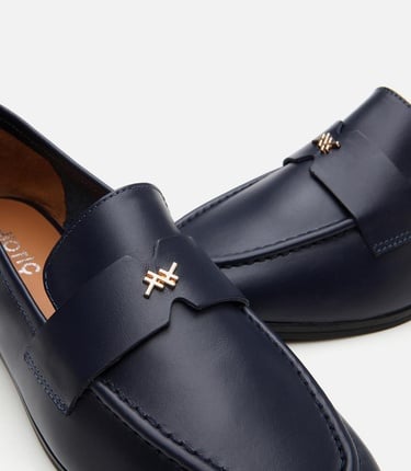  Kadın Deri Lacivert Esnek Tabanlı Klasik Loafer