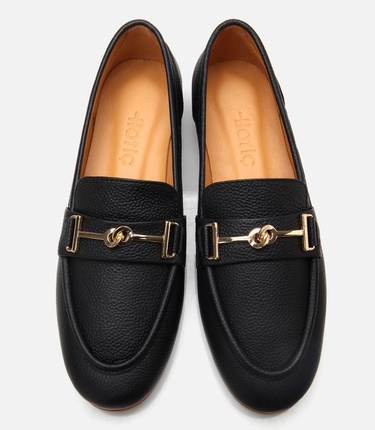  Kadın Deri Siyah Tokalı Klasik Loafer