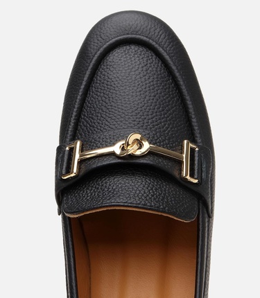  Kadın Deri Siyah Tokalı Klasik Loafer