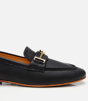  Kadın Deri Siyah Tokalı Klasik Loafer