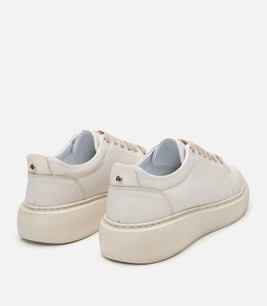  Kadın Deri Bej Kalın Tabanlı Spor Ayakkabı