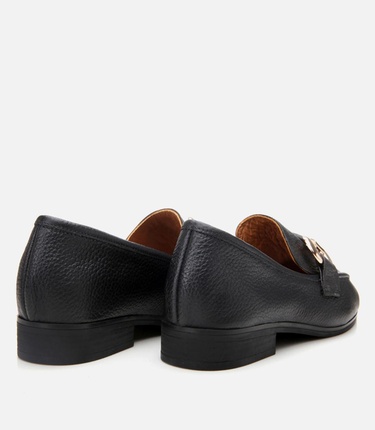  Kadın Deri Siyah Tokalı Günlük Loafer