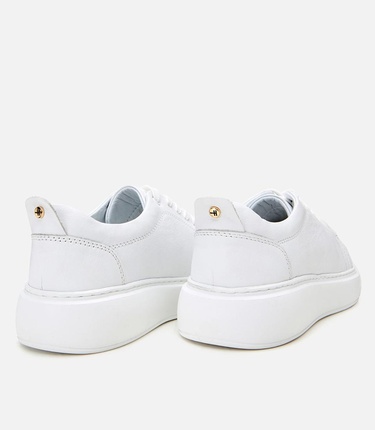  Kadın Deri Beyaz Kalın Tabanlı Spor Ayakkabı