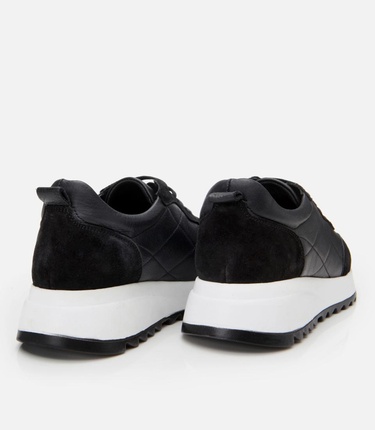  Kadın Deri Siyah Kalın Tabanlı Spor Ayakkabı