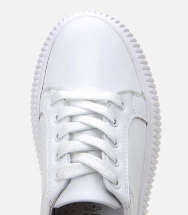  Kadın Deri Beyaz Kalın Tabanlı Spor Ayakkabı