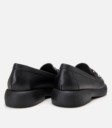  Kadın Deri Siyah Tokalı Şık Klasik Loafer