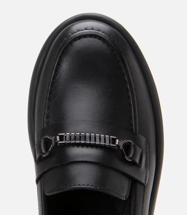  Kadın Deri Siyah Tokalı Şık Klasik Loafer