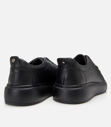  Kadın Deri Siyah Kalın Tabanlı Spor Ayakkabı