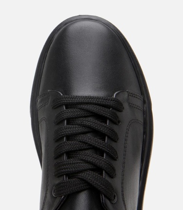  Kadın Deri Siyah Kalın Tabanlı Spor Ayakkabı