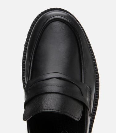  Kadın Deri Siyah Kalın Tabanlı Klasik Loafer