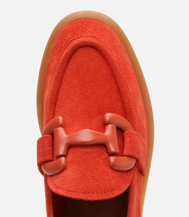  Kadın Süet Deri Turuncu Esnek Tabanlı Günlük Loafer