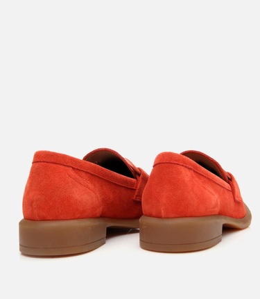  Kadın Süet Deri Turuncu Esnek Tabanlı Günlük Loafer