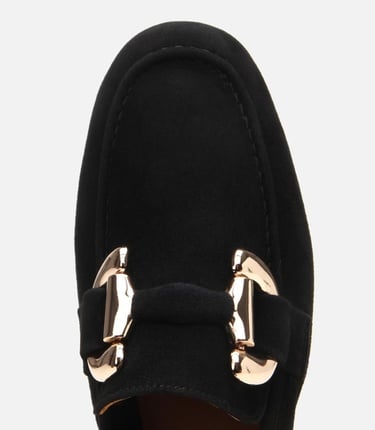  Kadın Süet Deri Siyah Tokalı Günlük Loafer