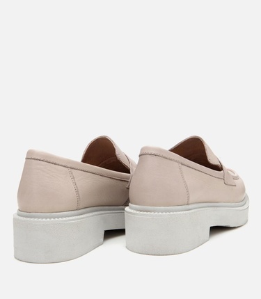  Kadın Deri Bej Kalın Tabanlı Klasik Loafer
