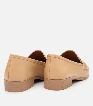  Kadın Deri Bej Esnek Tabanlı Klasik Loafer