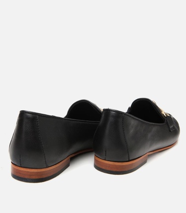  Kadın Deri Siyah Tokalı Klasik Loafer